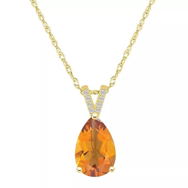 Alyson Layne 10k Gold Pear Shape Gemstone Diamond Accent Pendant Necklace, Womens Citrine Product Image