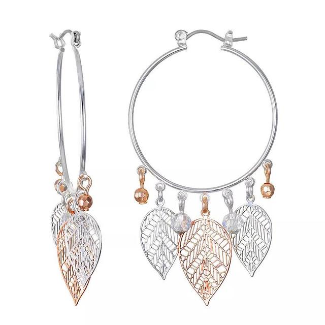 Emberly Multi Plated Hoop & Pendant Leaf Drop Earrings, Womens, None Product Image