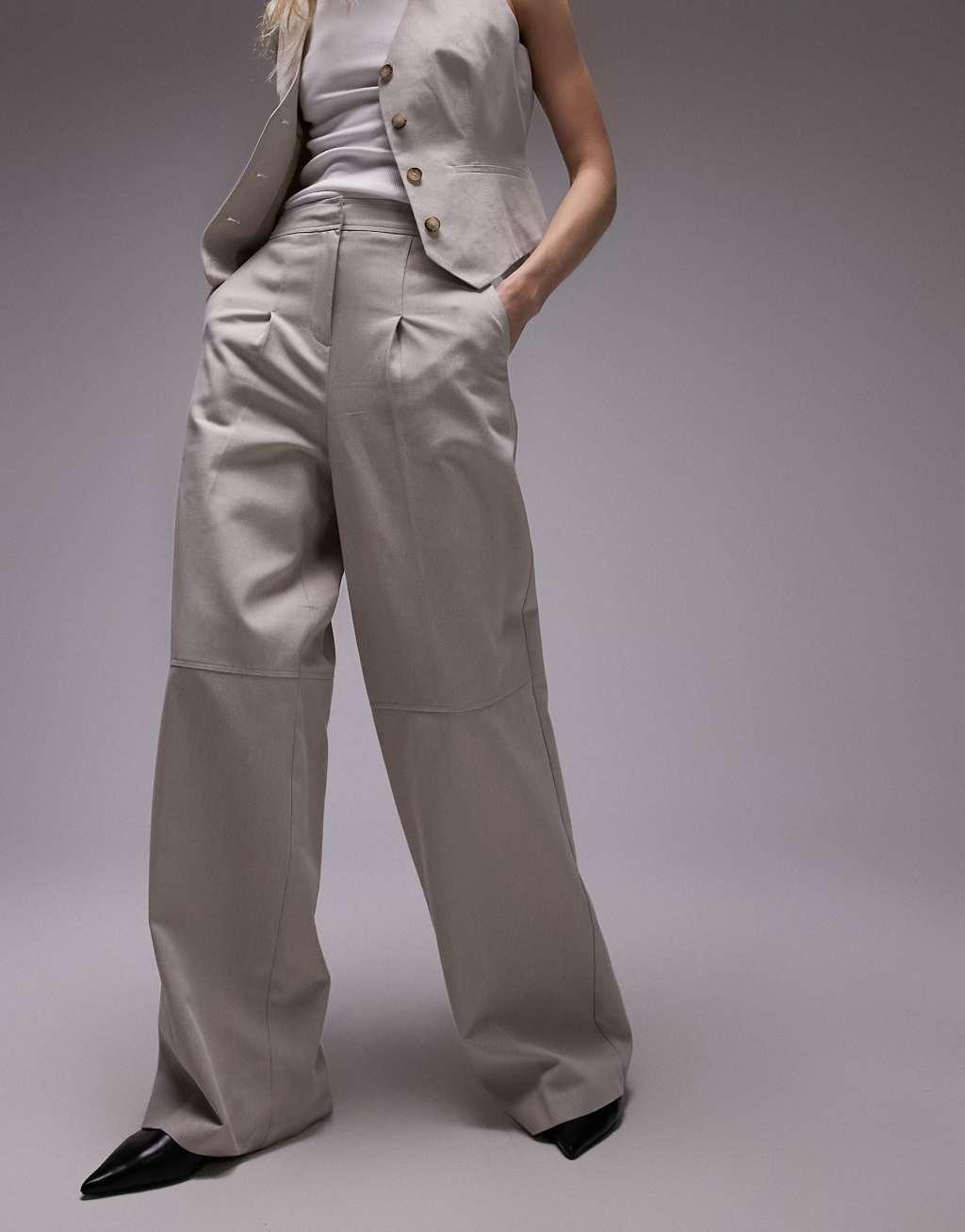 Topshop seamed wide leg pants in ecru product image