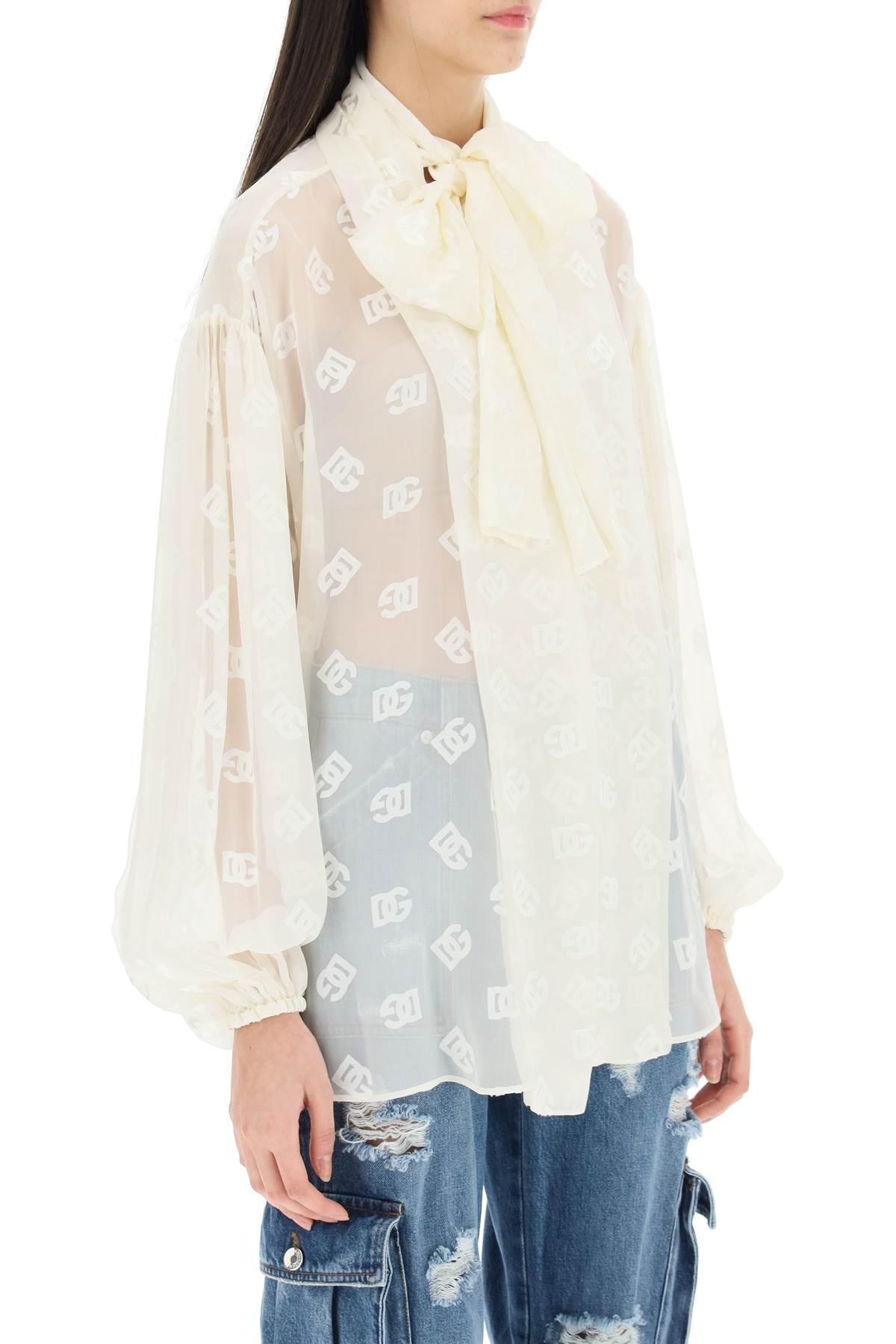 Logo-jacquard Pussy-bow Collar Blouse In White product image