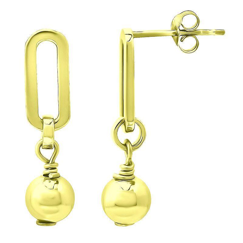 Aleure Precioso Sterling Silver Paper Clip & Textured Bead Drop Earrings, Womens Gold Product Image