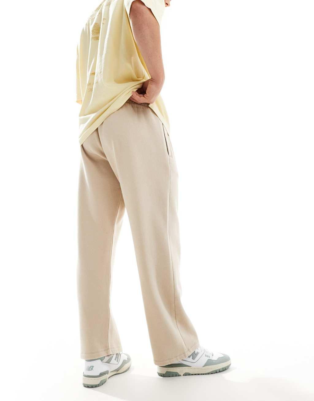 ADPT oversized wide fit sweatpants in washed beige  Product Image