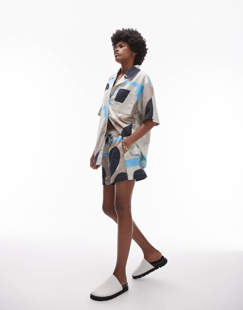 Topshop abstract printed pull on shorts in multi - part of a set Product Image