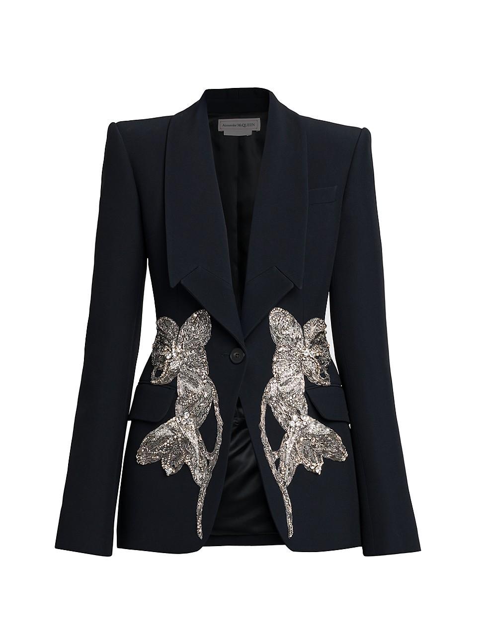 Womens Single-Breasted Bead-Embellished Blazer Product Image