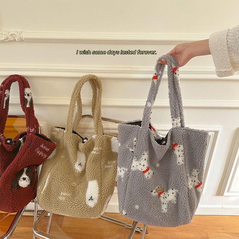 Patterned Faux Shearling Tote Bag Product Image