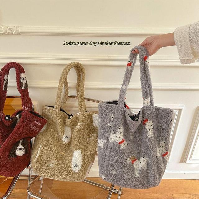 Patterned Faux Shearling Tote Bag Product Image