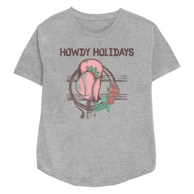 Womens Howdy Holidays Cowgirl Hat Relaxed Fit Graphic Tee Athletic Grey Product Image