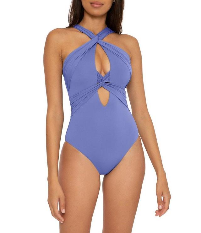 Becca by Rebecca Virtue Color Code Gracelyn Twist High Neck Plunge Cut-Out One Piece Swimsuit Product Image