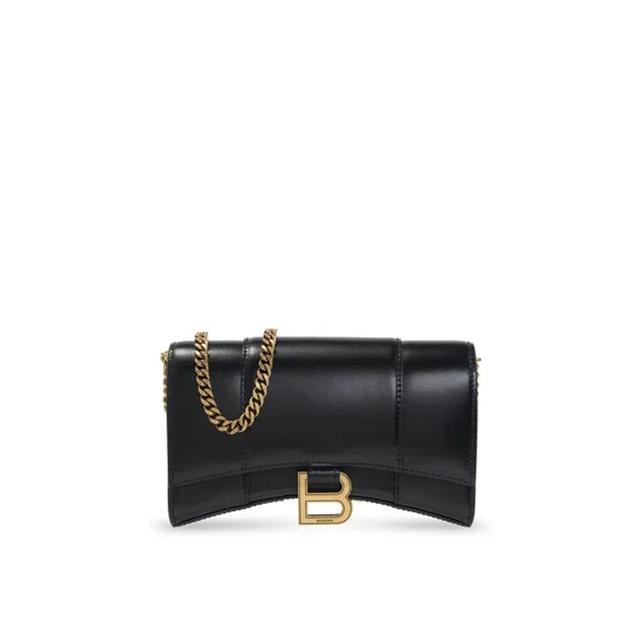 BALENCIAGA Hourglass Leather Shoulder Bag In Black Product Image