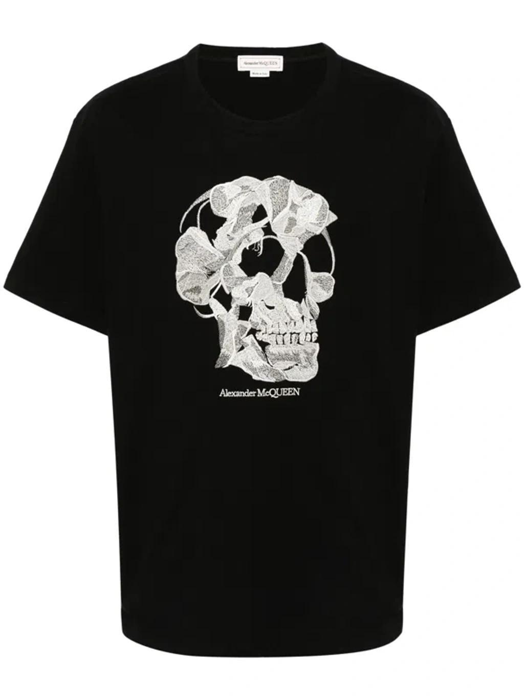 Skull Print Cotton T-shirt In Black Product Image