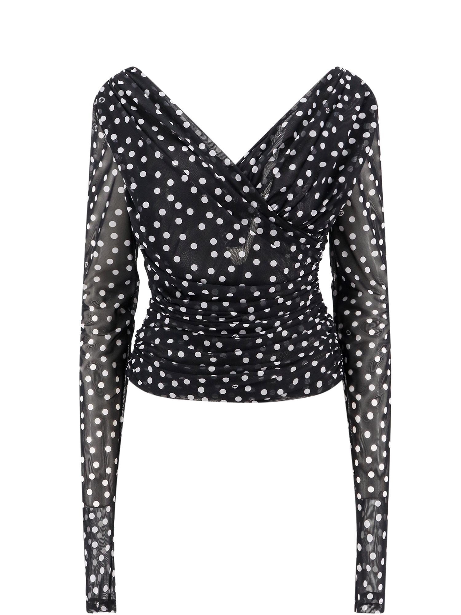 DOLCE & GABBANA Polka-dot Tulle Wrap Top In Black Product Image