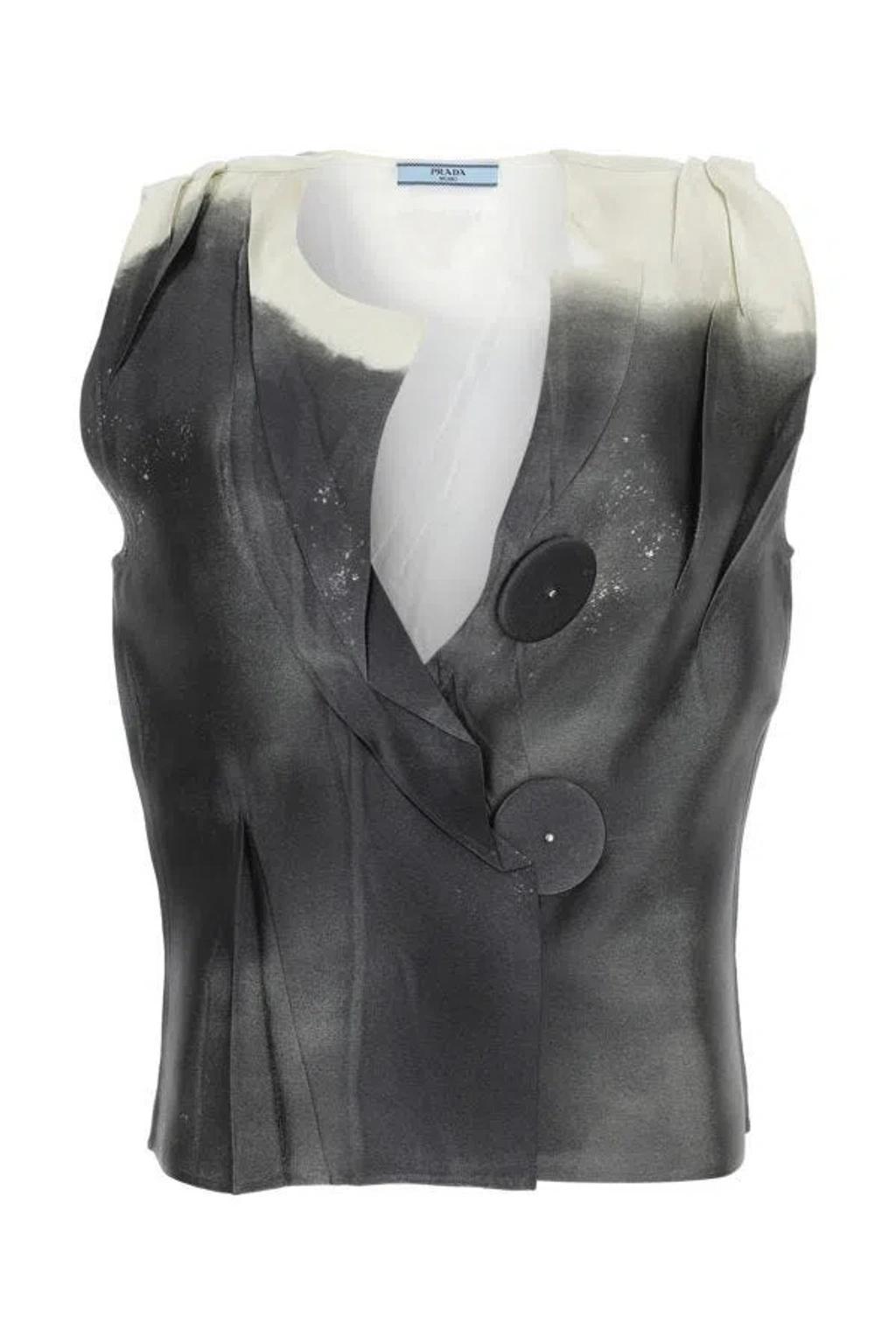 Woman Two-tone Satin Top In Black Product Image