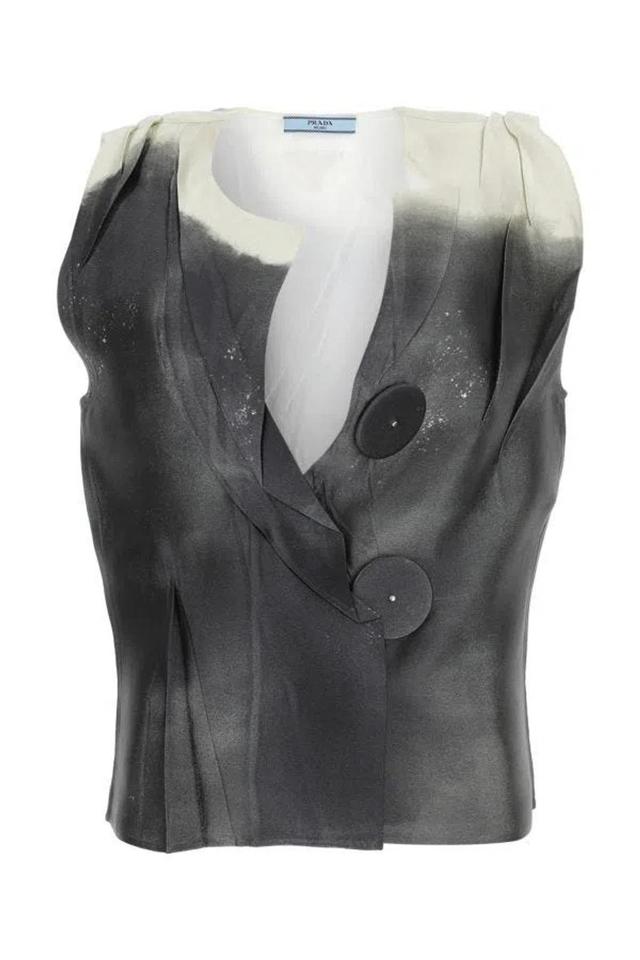 Woman Two-tone Satin Top In Black Product Image