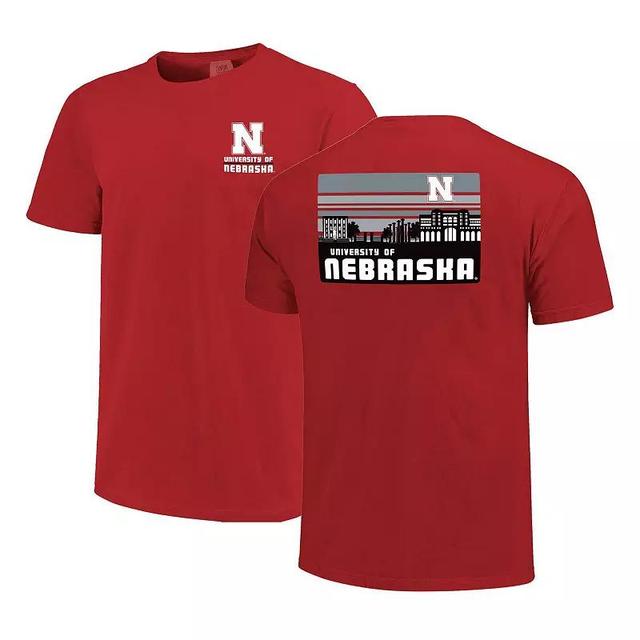 Mens Scarlet Nebraska Huskers Striped Campus Skyline T-Shirt Product Image