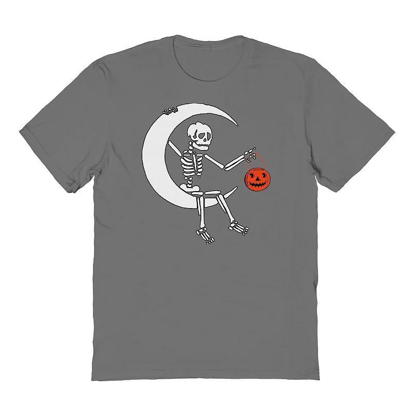 Mens Skeleton Moon White Halloween Graphic Tee Grey Product Image