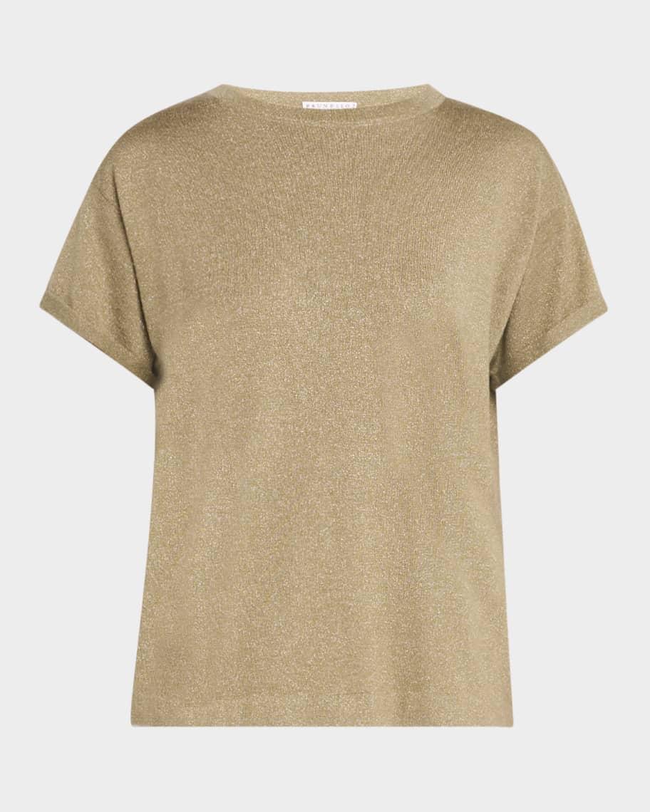 Metallic Short-Sleeve Cashmere Silk T-Shirt Product Image