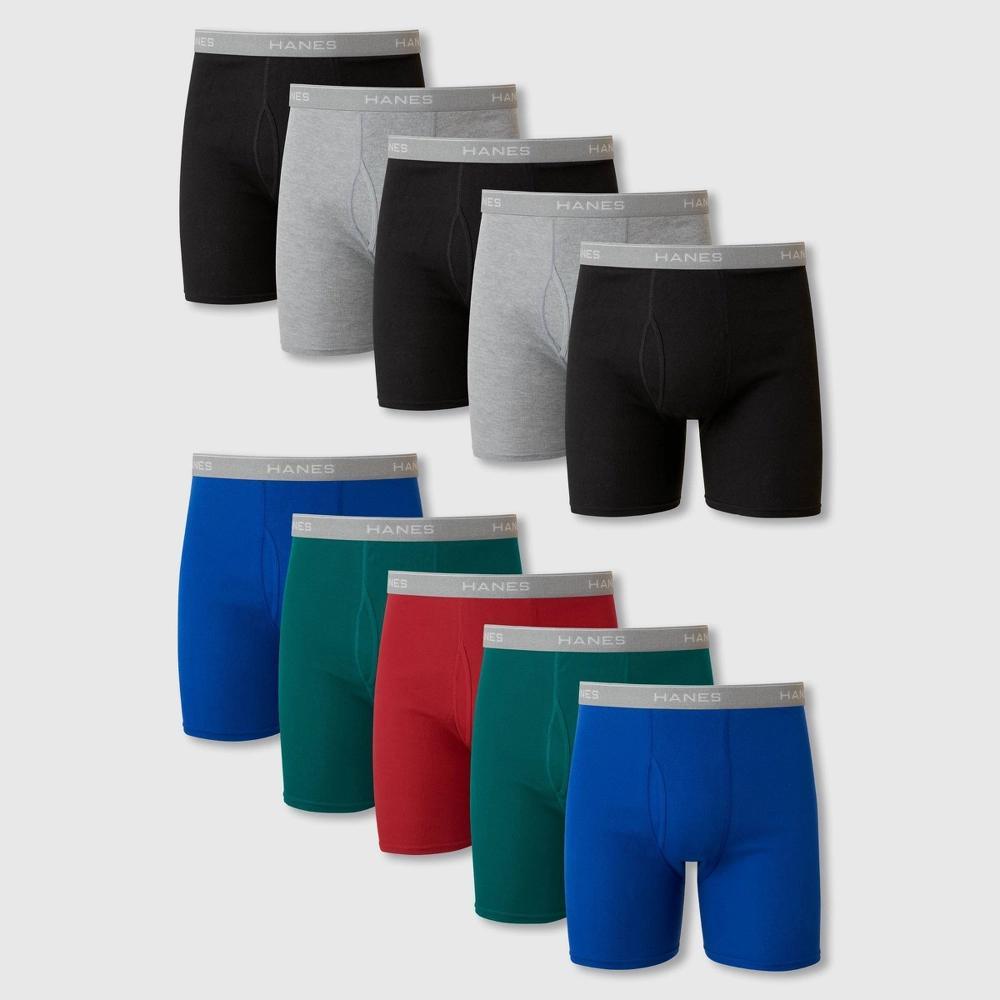 Hanes Red Label Mens Super Value Boxer Briefs 10pk - BlackGreen Product Image