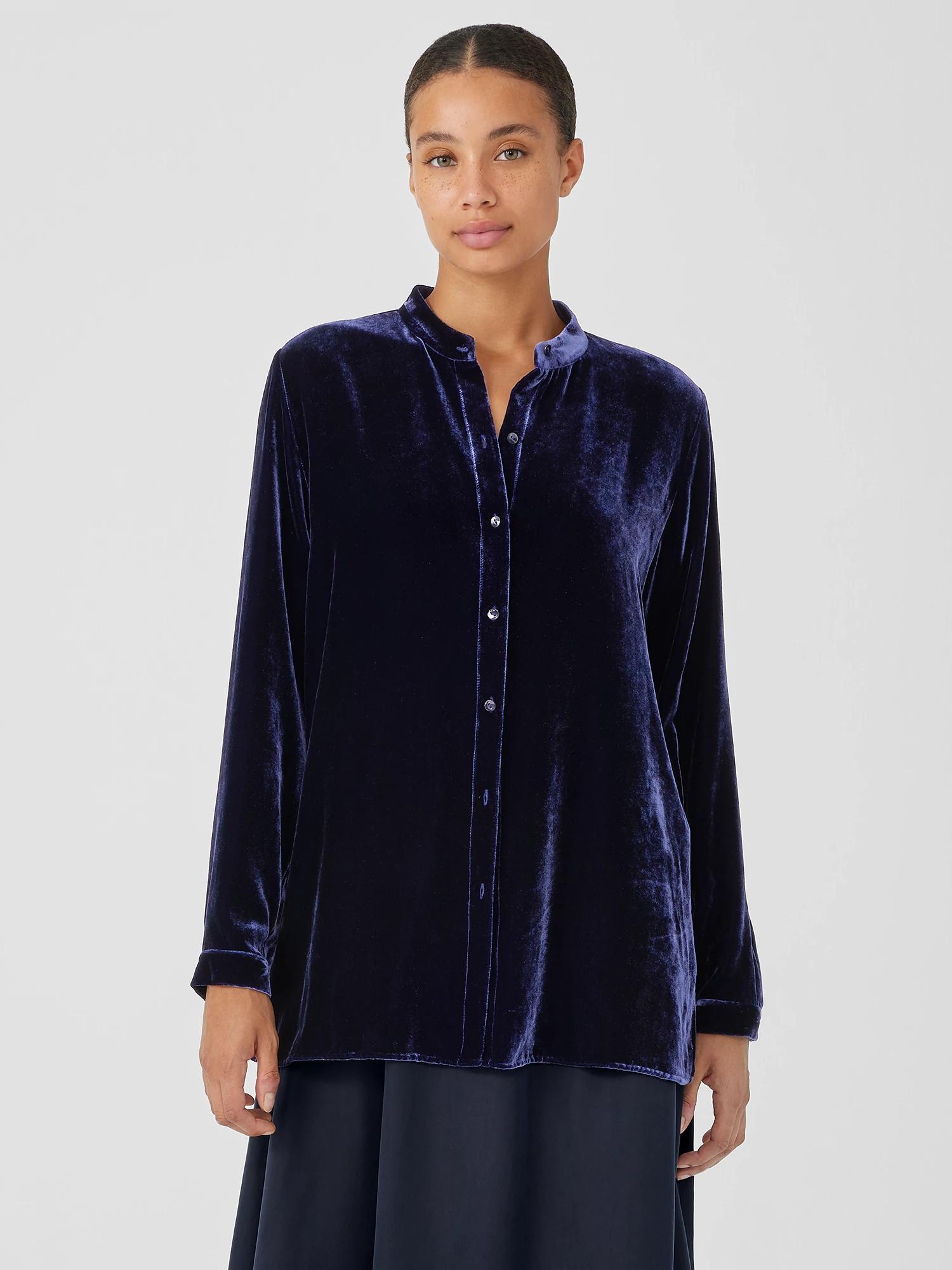 EILEEN FISHER Velvet Band Collar Long Shirtfemale Product Image