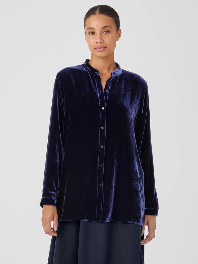 EILEEN FISHER Velvet Band Collar Long Shirtfemale Product Image