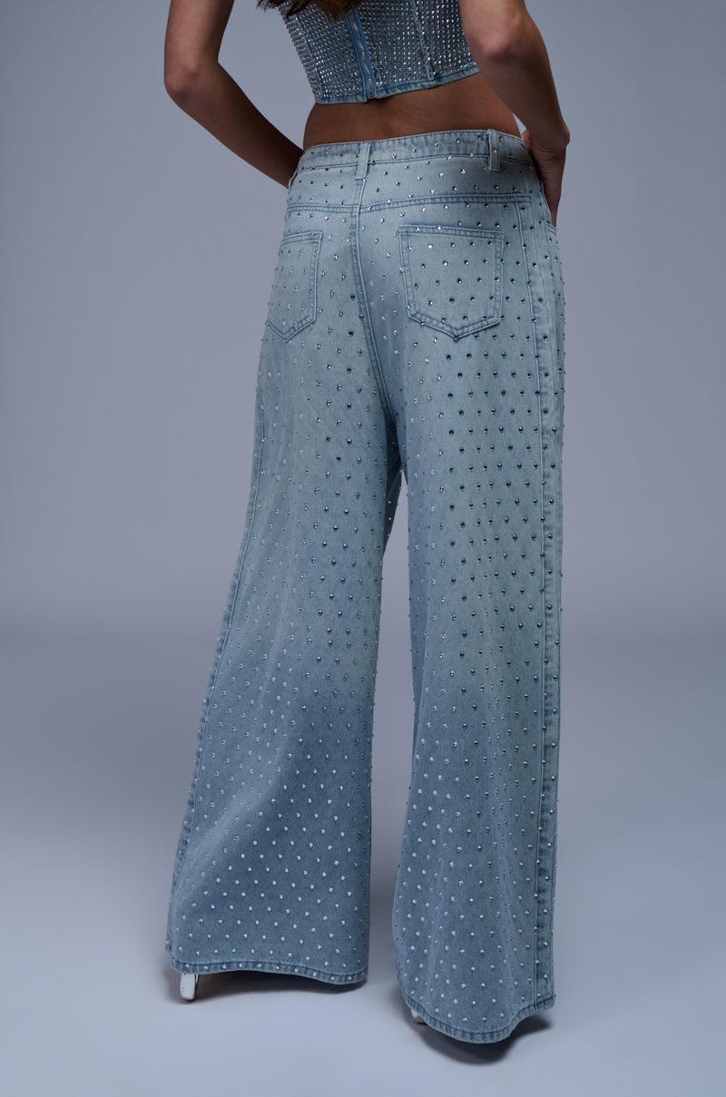 DAZZLED RHINESTONE STUDDED DENIM PANTS Product Image