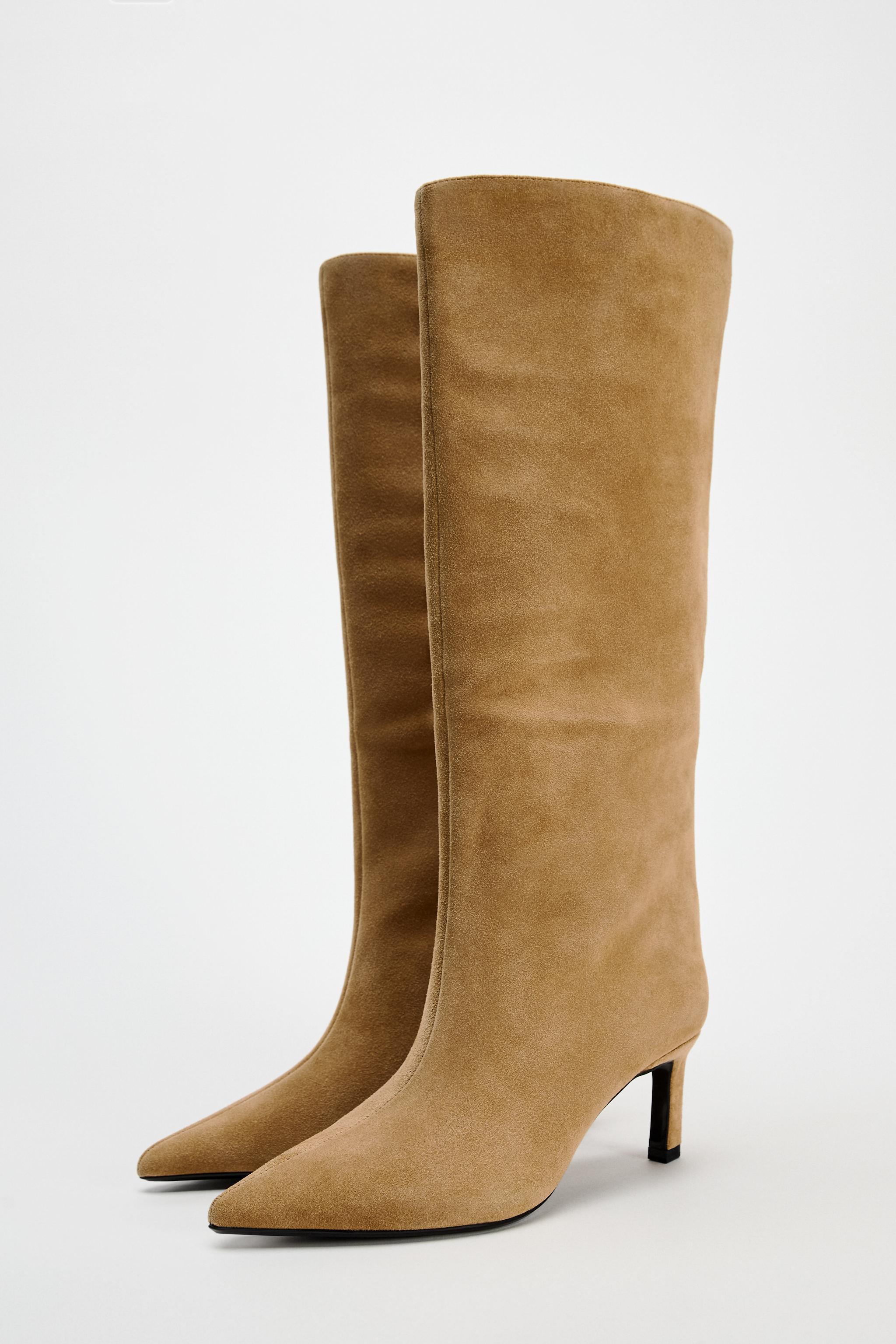 HEELED SUEDE KNEE HIGH BOOTS Product Image