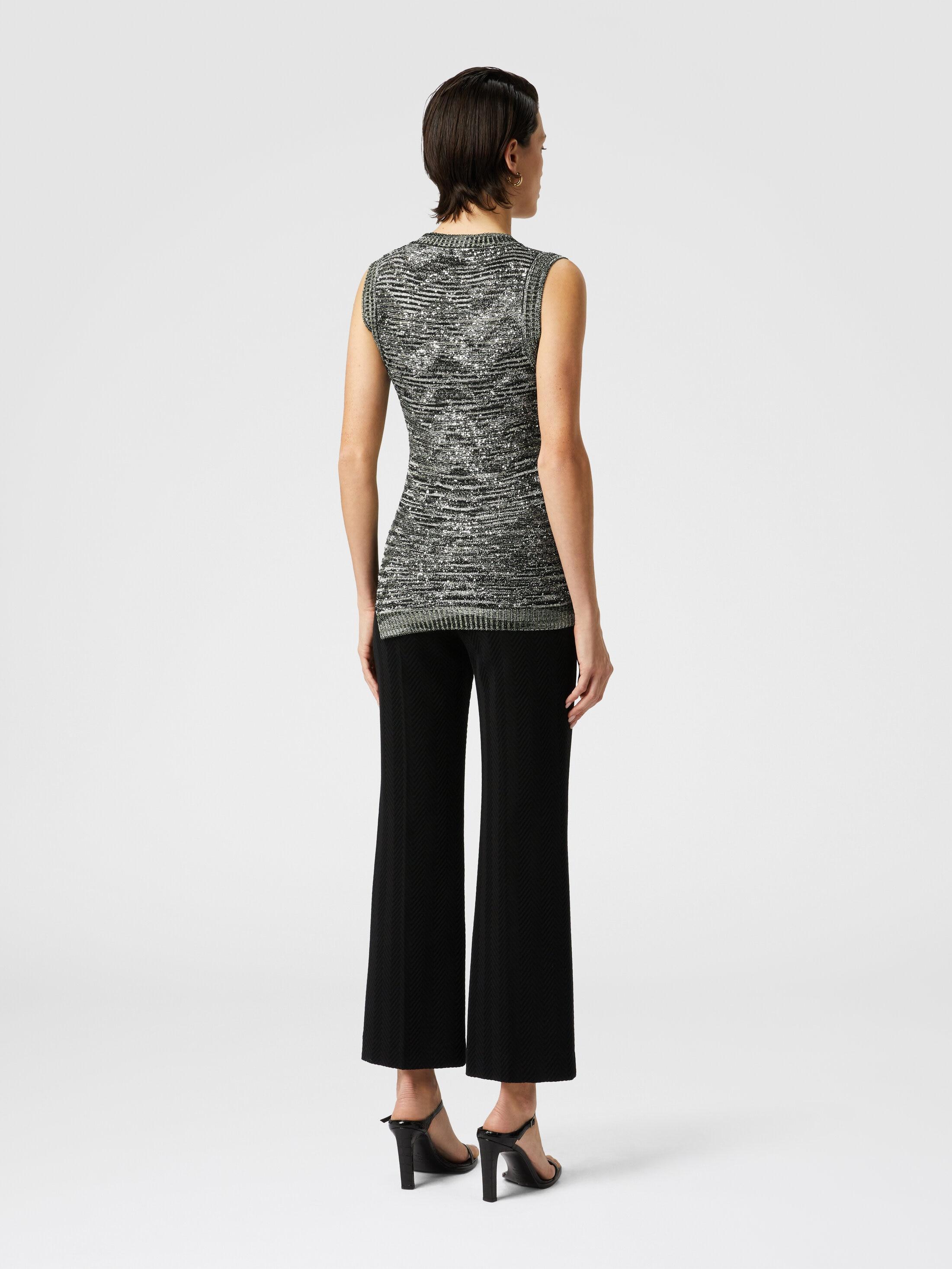 Sleeveless top in slub knit with sequins and V-neck Product Image