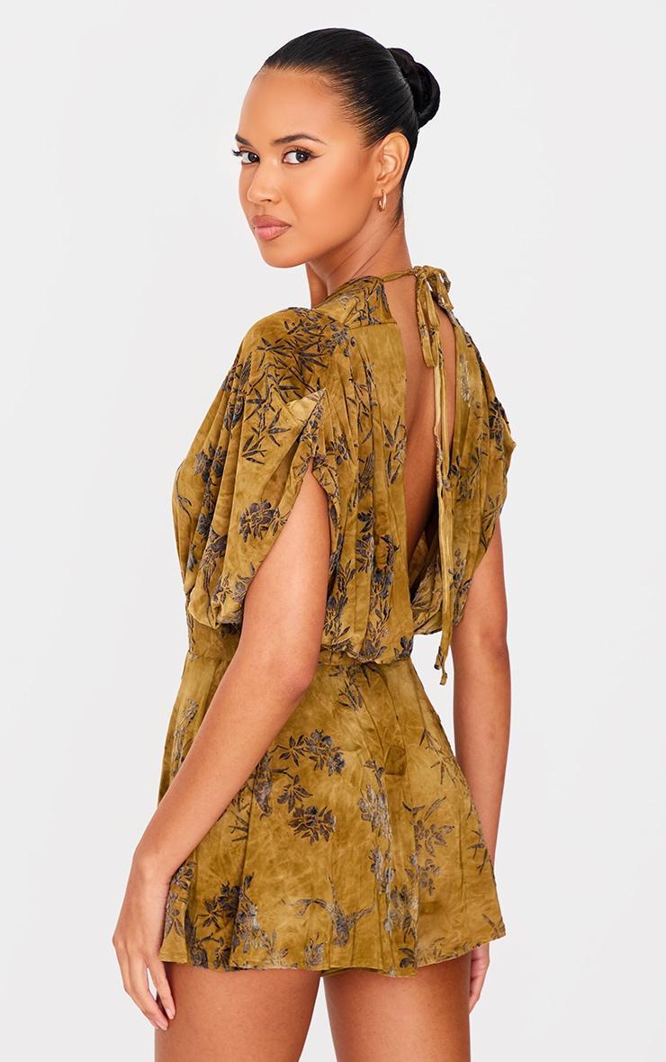 Olive Devore Sleeveless Plunge Romper Product Image