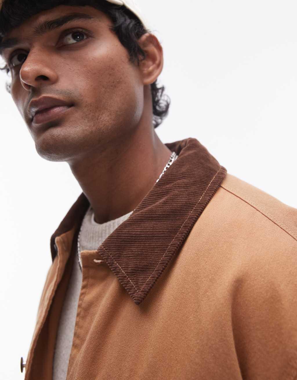 Topman wadded worker jacket in beige with contrast collar Product Image