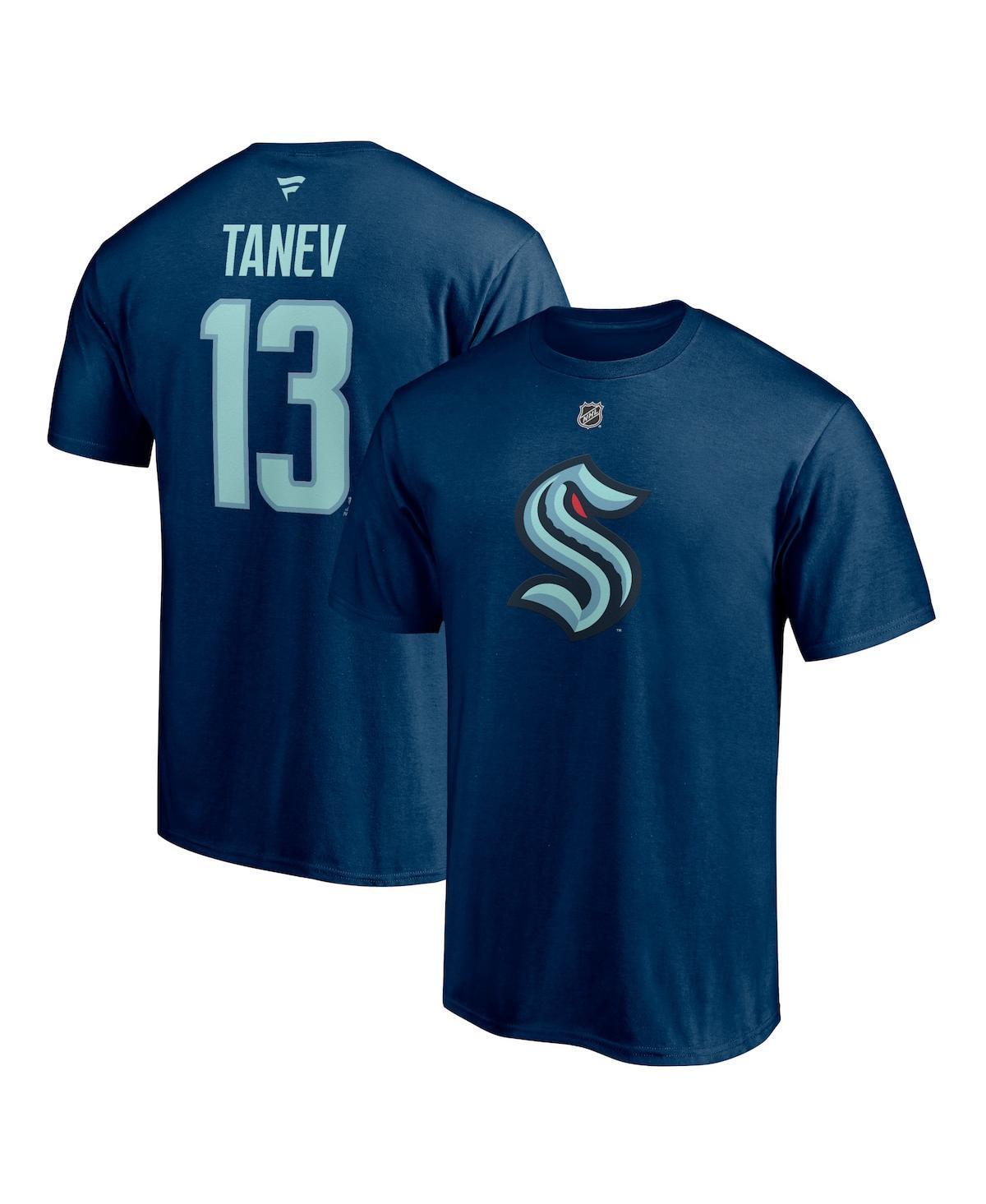 Mens Fanatics Brandon Tanev Deep Sea Blue Seattle Kraken Authentic Stack Name and Number T-shirt Product Image