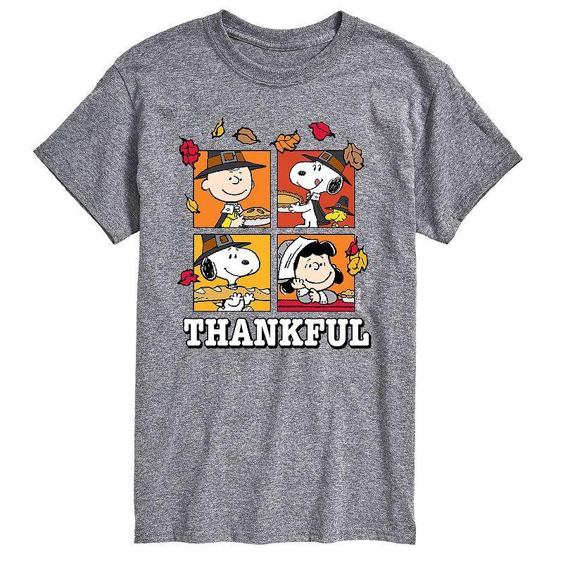 Big & Tall Peanuts Thankful Tee, Mens Med Grey Product Image