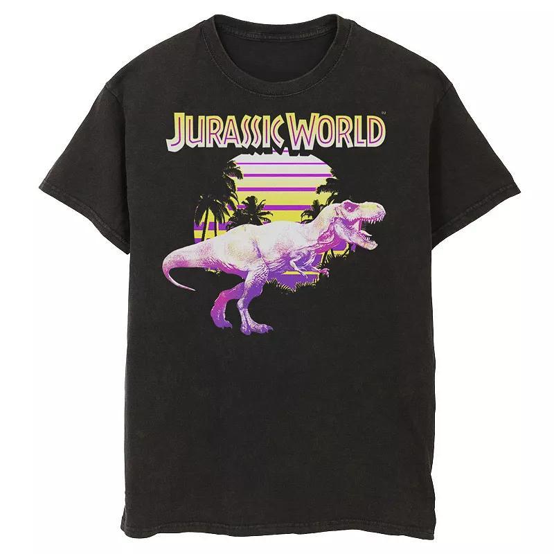 Mens Jurassic World Neon Purple & Yellow T-Rex Tee Black Product Image