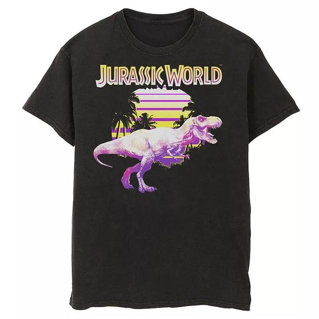 Mens Jurassic World Neon Purple & Yellow T-Rex Tee Black Product Image