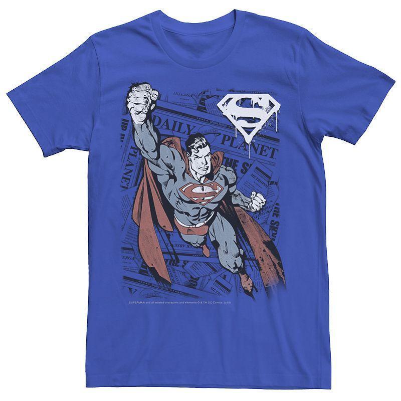 Mens DC Comics Superman Daily Planet Background Poster Tee Red Grey Product Image