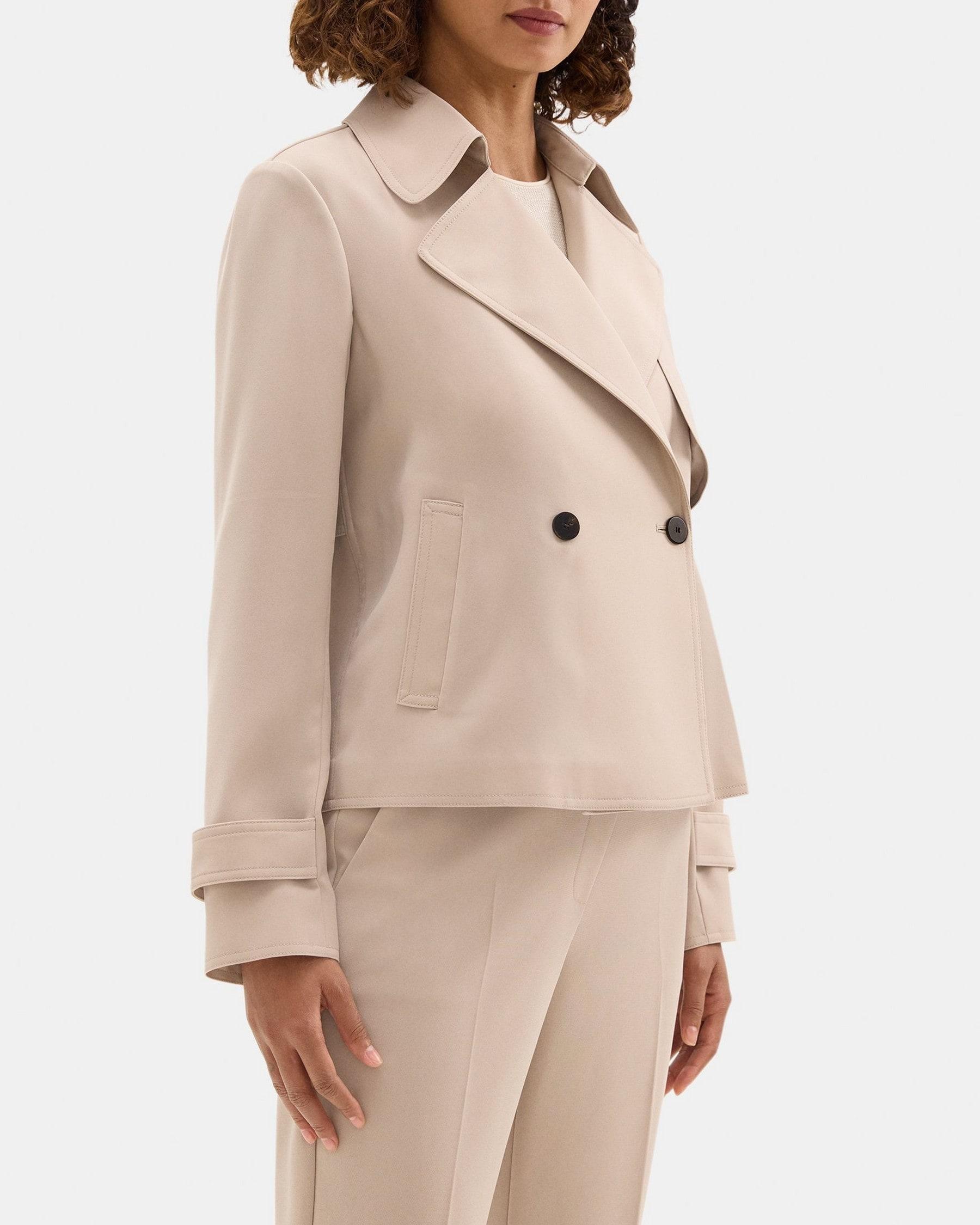 Cropped Double-Breasted Trench Coat in Crepe Product Image