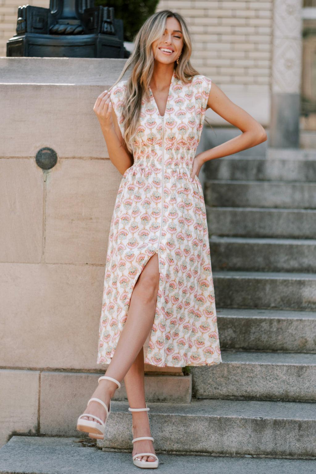 Blooming Daydream Ivory Multi Floral Midi Dress Product Image