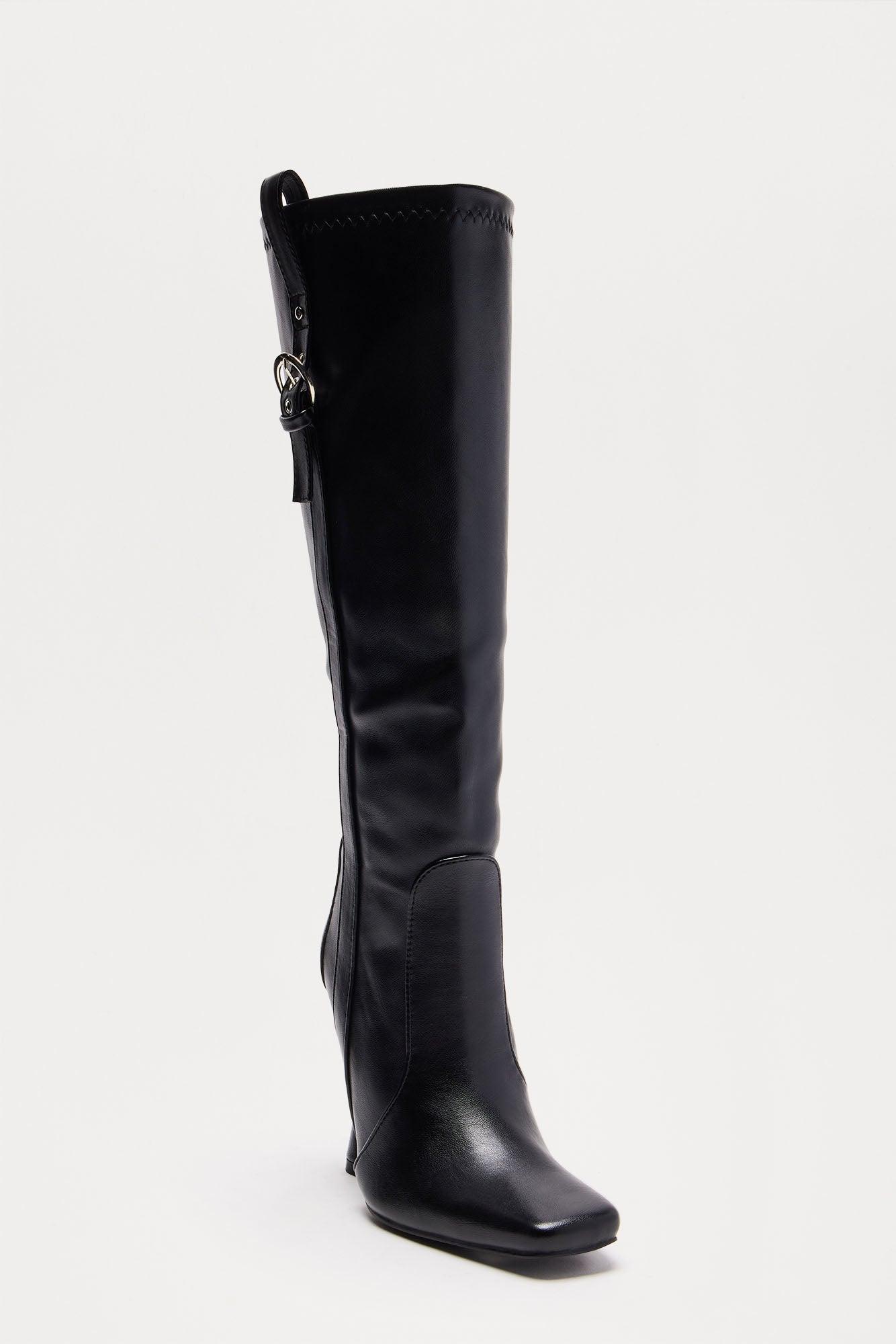 Anika Buckle Knee High Boots - Black Product Image