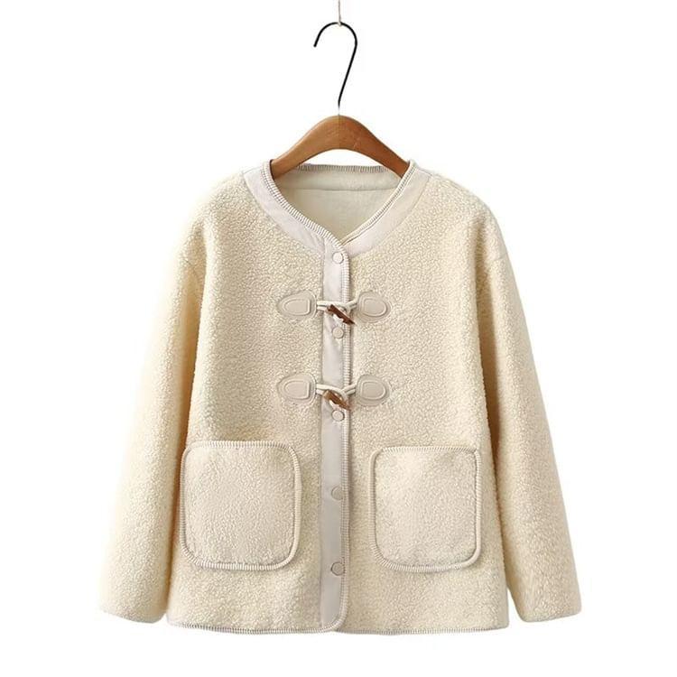 Plus Size Contrast Trim Fleece Toggle Jacket Product Image