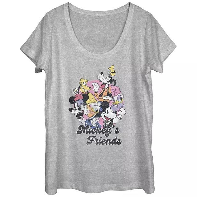 Disneys Mickey Mouse And Friends Laughing Scoop Neck Juniors Graphic Tee, Womens Athletic Grey Product Image