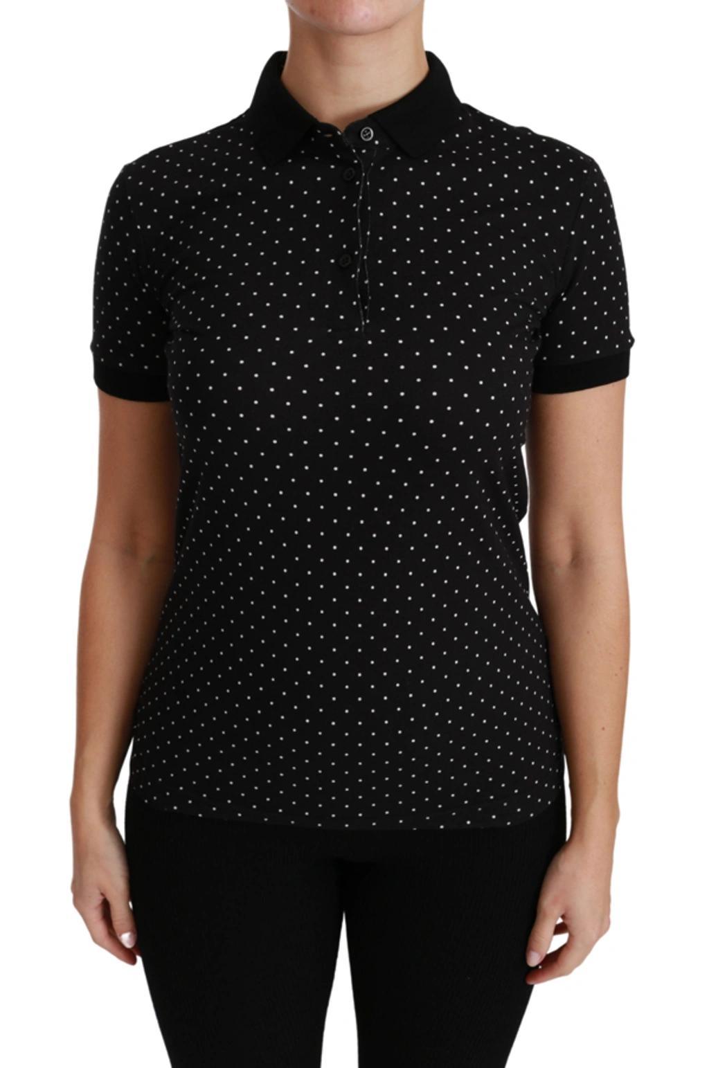 DOLCE & GABBANA Black Dotted Collared Polo Shirt Cotton Top Product Image