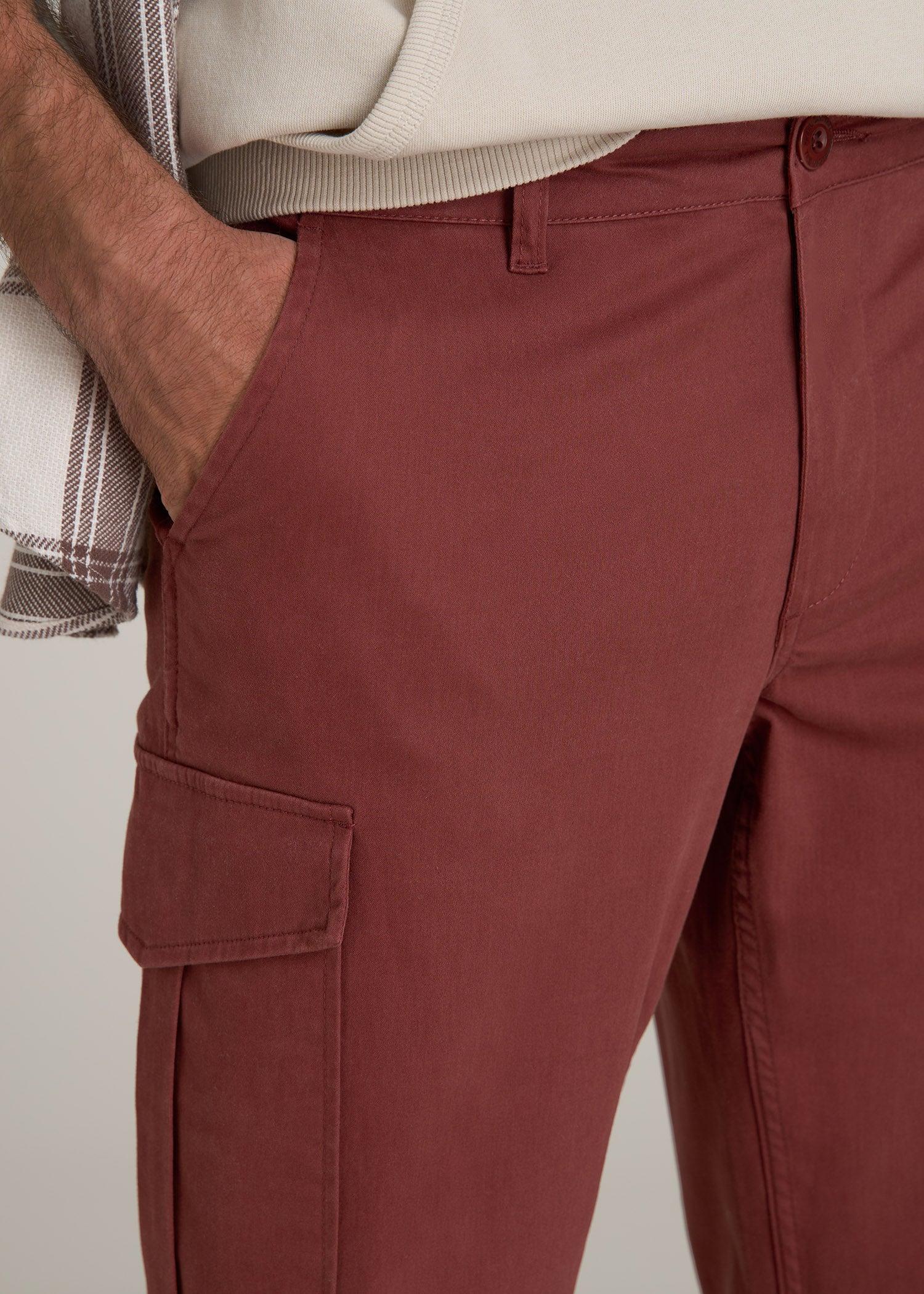 TAPERED-FIT Stretch Cotton Cargo Jogger Pants for Tall Men in Intense Rust Male Product Image