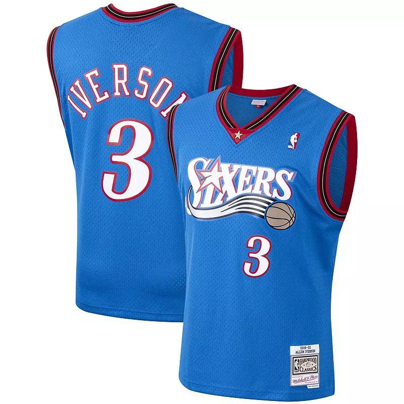 Mens Mitchell & Ness Allen Iverson Royal Philadelphia 76ers Hardwood Classics Swingman Jersey Product Image