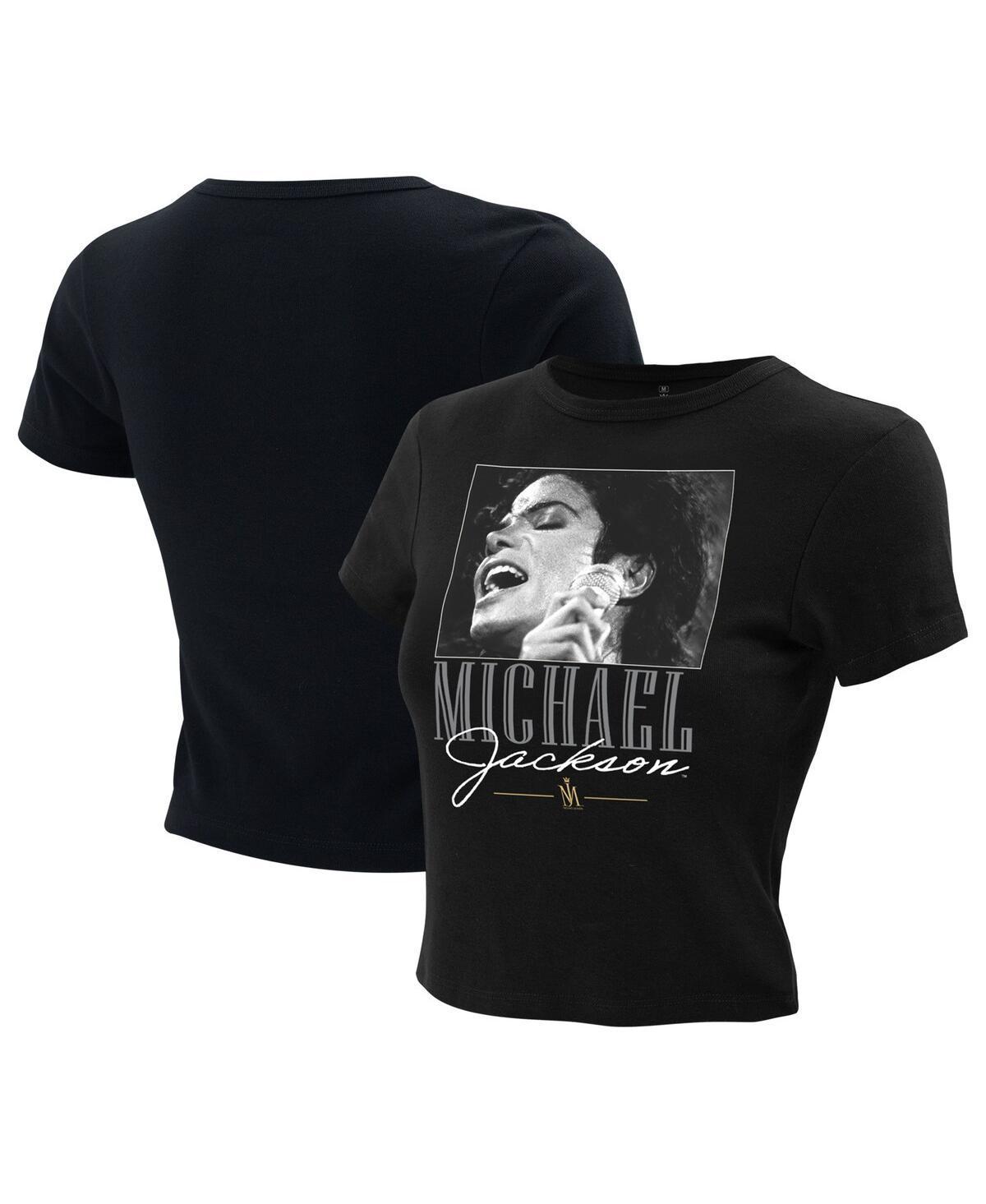 Ripple Junction Womens Black Michael Jackson Photo Cropped T-Shirt - Black product image