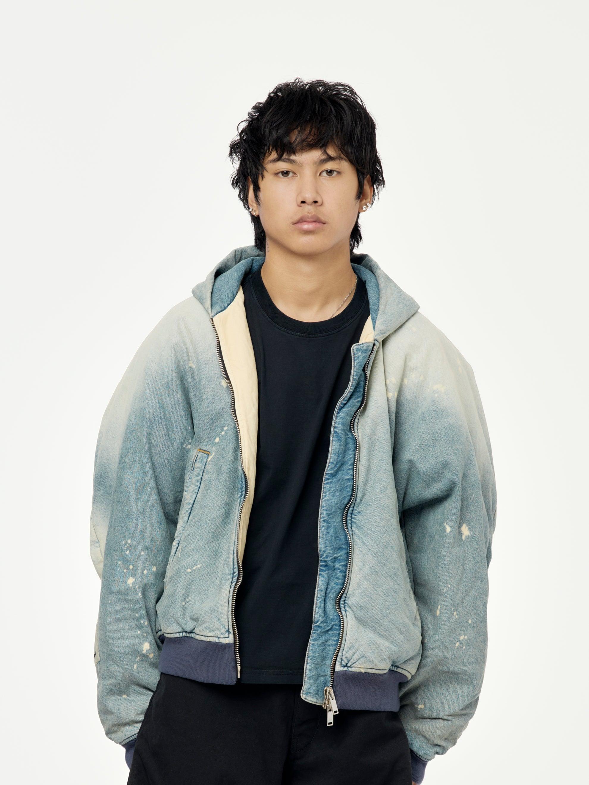 CANVAS WORKWEAR SEAMLESS HOODED ZIP UP (Washed Denim) Product Image