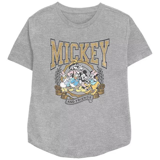 Disneys Mickey Mouse And Friends Crest Womens Relaxed Fit Graphic Tee Athletic Grey Product Image