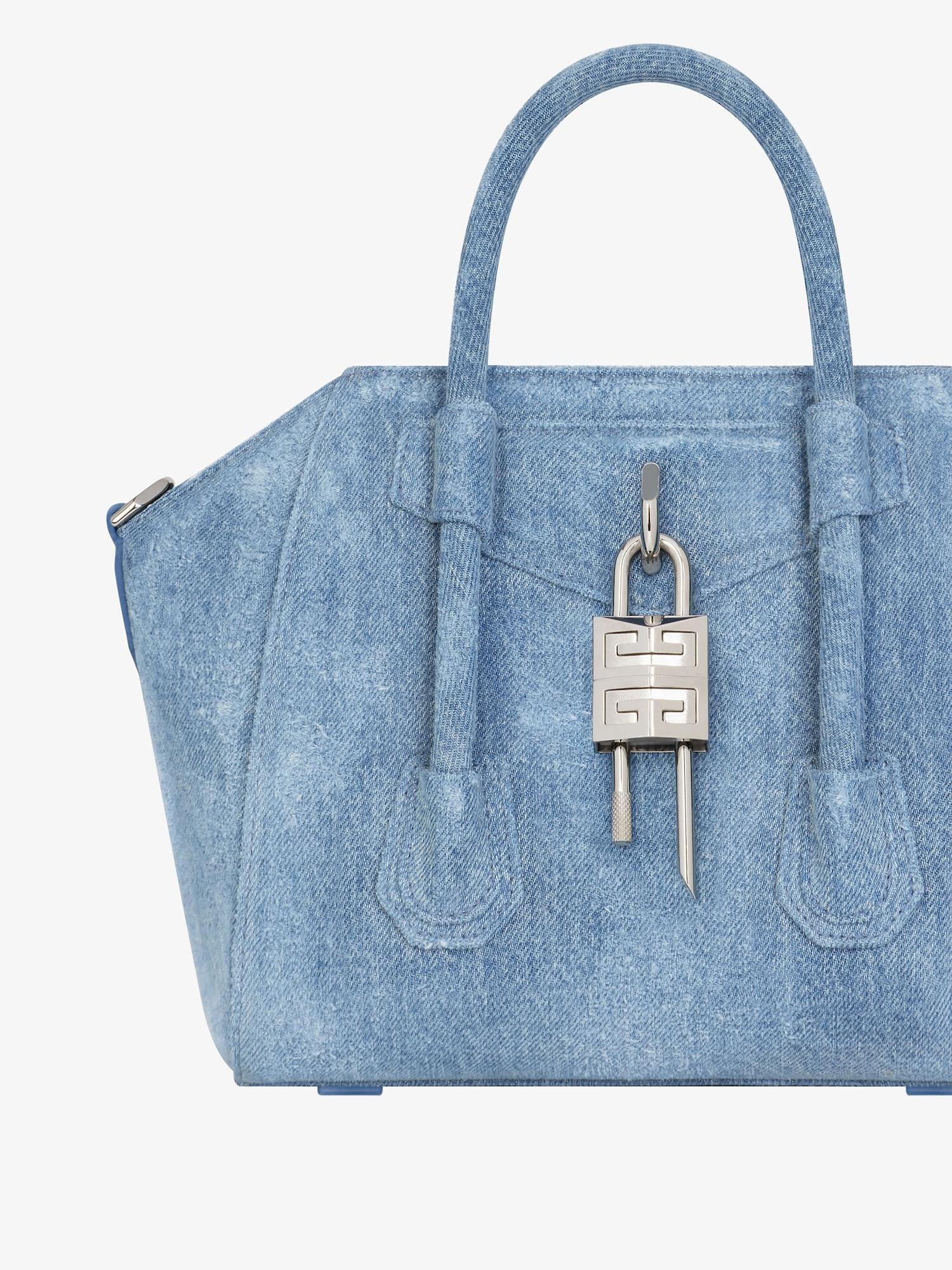 Mini Antigona Lock bag in washed denim Product Image