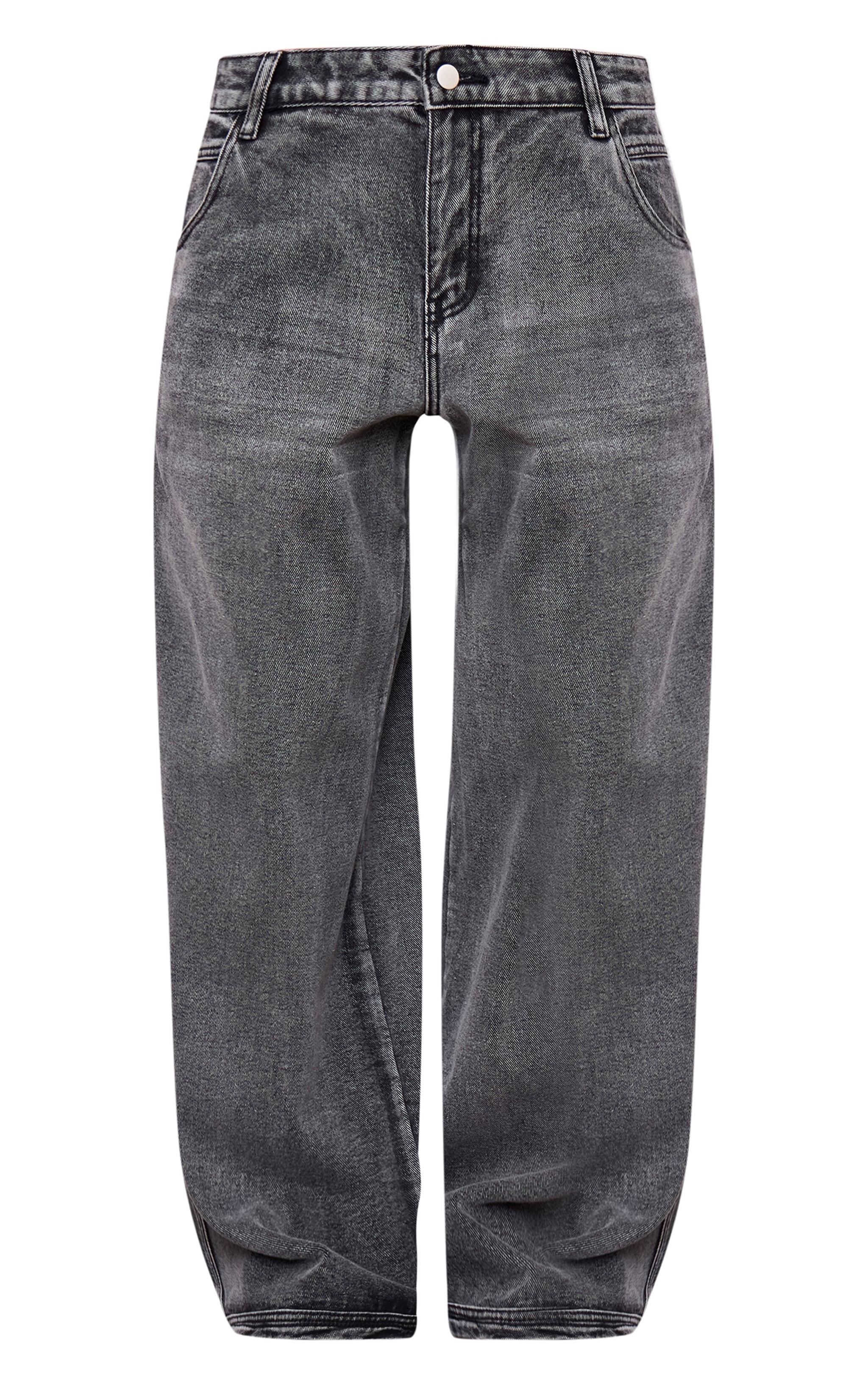 Charcoal Grey Acid Seam Detail Frayed Hem Wide Leg Jeans Product Image