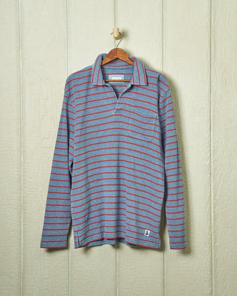 Long Sleeve Indigo Polo in Red/Navy Ribbed Knit Product Image