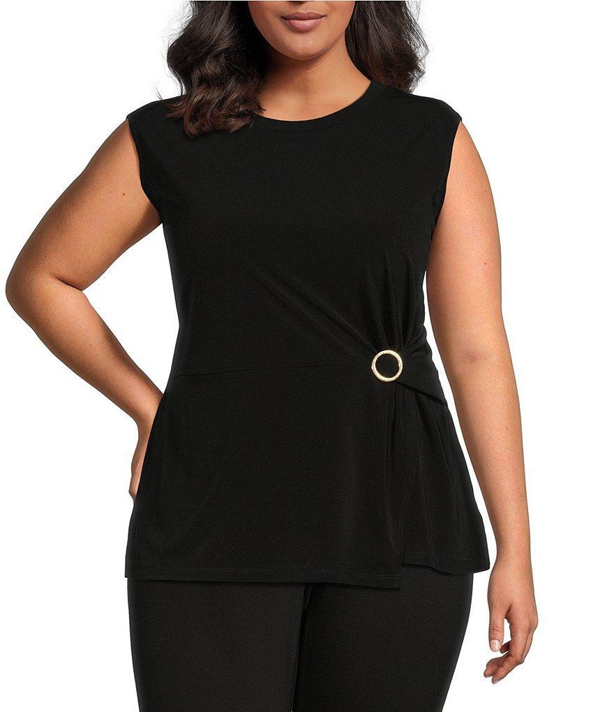 MICHAEL Michael Kors Plus Size Drapey Matte Jersey Knit Crew Neck Sleeveless Ring Twist Top Product Image