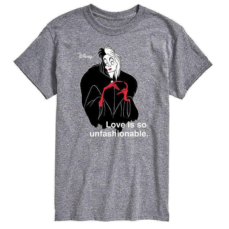 Disney Villains Cruella De Vil Mens Love Graphic Tee Grey Gray Product Image