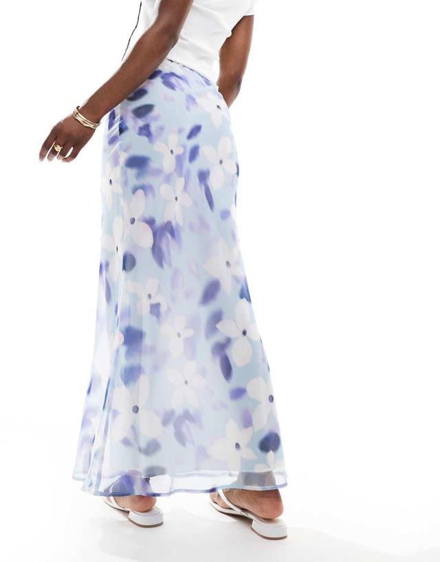 ASOS DESIGN chiffon bias cut maxi skirt in blue floral Product Image